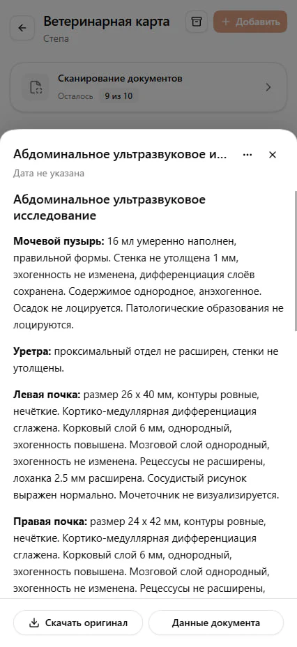 Документ из ветеринарной карты